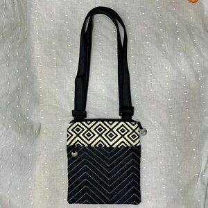 Travelon Geo Embroidered Black & Cream Crossbody Handbag
